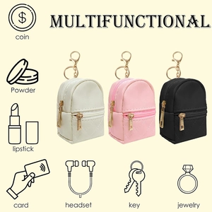 Mini backpack keychain coin purse in quilted PU leather with lobster clasp and gold zippers
