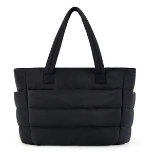 Women Quilted Puffer Tote Bag Lightweight Nylon Puffy Shoulder Handbag For Travel Work Gym Large Capacity Casual Satchel