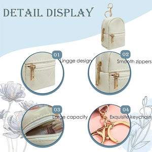 Mini cream leather quilted coin purse keychain with gold hardware and large capacity