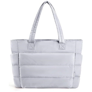 Quilted nylon puffer tote bag in light grey featuring a spacious design by BAGSMART