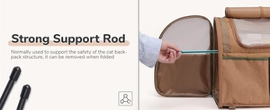 Detailed view of the removable high-strength support rod for breathable pet backpack carrier