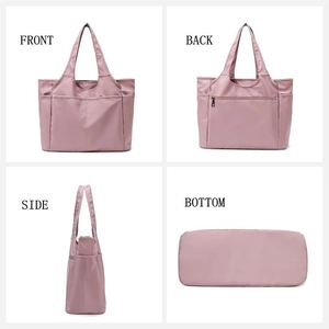 Grand sac de voyage rose poudré avec vues de face, de dos, de côté et de dessous
