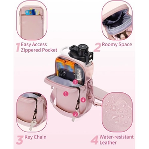 Pink waterproof leather water bottle pouch with phone pocket and zipper for hiking