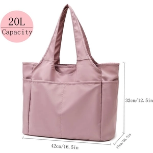 Grand Sac Fourre-Tout en Nylon pour Femme Multi Poches Imperméable Sac à Épaule Voyage Yoga Décontracté Urbain Minimaliste Sac à Main