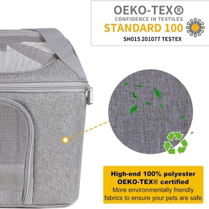 Breathable gray foldable pet carrier bag made of 100% polyester with OEKO-TEX certification