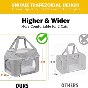 Breathable gray foldable pet carrier bag with mesh windows and adjustable straps