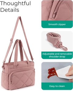 Quilted picnic bag details showing smooth zippers and adjustable shoulder straps