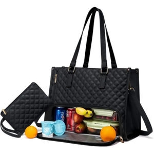 Set di Borse Termiche Trapuntate da Donna Borsa Tote per Laptop Borsa Termica da Picnic Impermeabile Con Scomparto Inferiore in Pelle PU