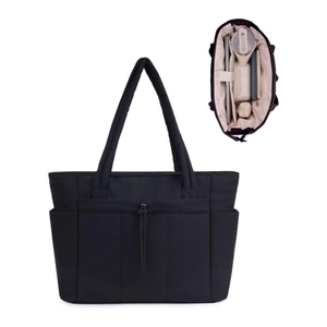 Women Quilted Nylon Tote Bag Fashion Large Capacity Shoulder Bag With 15.6 Inch Laptop Compartment Travel Work Handbag Purse