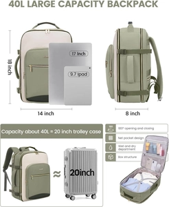 Detail view of 40L travel backpack with 180-degree opening for 17-inch laptops
