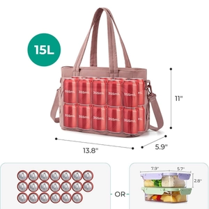 Quilted 15L insulated lunch bag for women with 24-can capacity and reinforced handles
