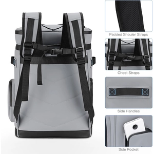Insulated cooler backpack in grey waterproof fabric for outdoor camping and picnics