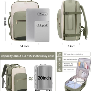 Sage green and cream large travel backpack 18x14x8 inches for 17 inch laptop