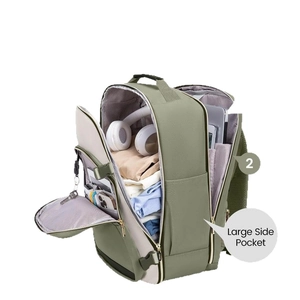 Large capacity sage green travel backpack with organized multi-compartment storage