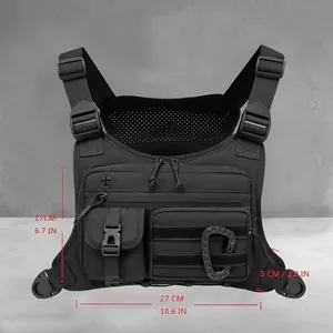 Universal black tactical chest rig bag with adjustable straps for hiking and exercise