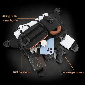 Black tactical chest rig bag made of nylon with MOLLE system for hiking and running