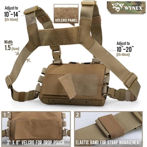 Tactical brown nylon chest rig vest with adjustable straps and MOLLE webbing system