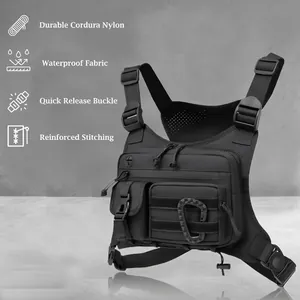 Waterproof tactical chest bag in black Cordura nylon for running and outdoor sports