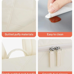 Quilted cream nylon backpack for women with water-resistant fabric and padded handles