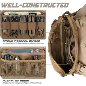 Tactical coyote brown outdoor survival chest bag with multiple EDC elastic storage straps