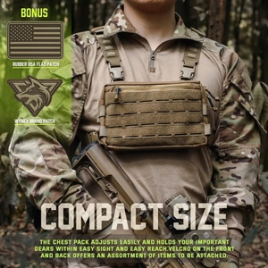 Tactical coyote tan chest rig with MOLLE system and USA flag patch for outdoor sports