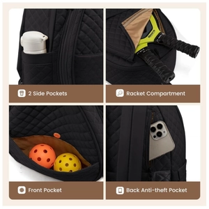 Black quilted sports bag for tennis and badminton with dedicated racquet compartment