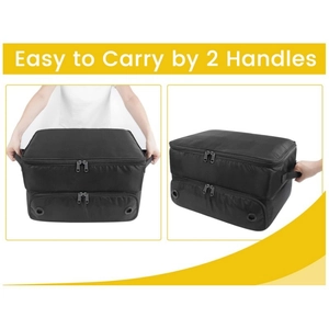 Black golf trunk organizer with double-layer storage and reinforced carry handles