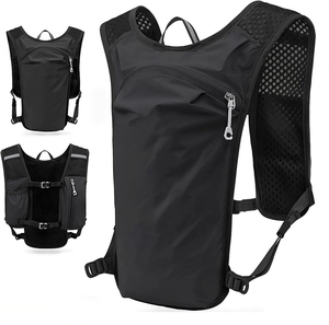 Detail view of lightweight breathable running hydration vest with adjustable buckles