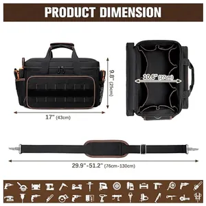 Heavy duty waterproof tool storage bag with adjustable shoulder strap and multi-pocket design