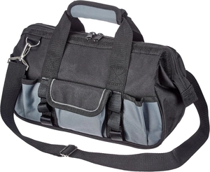 Detail of multi-pocket oxford tool bag with reinforced handles and adjustable strap