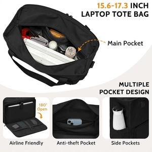 Large insulated black laptop lunch bag for 15.6-17.3 inch computers with 180-degree opening