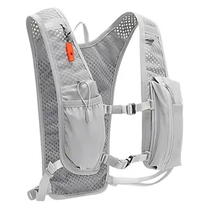 Lightweight breathable grey running vest for marathon hiking with multiple pockets