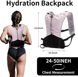 Pink hydration running vest with adjustable straps and dimensions 14.6 x 10.2 inches
