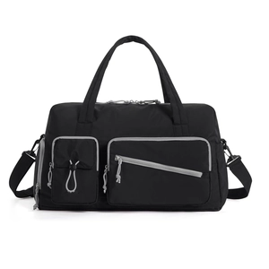 Fashion Travel Duffel Bag Weekend Bag With Shoe Compartment Waterproof Polyester Carry On Tote For Gym Women Men Black Cream