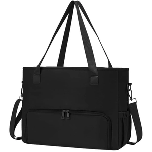Large black insulated lunch bag with adjustable shoulder strap for camping and picnics