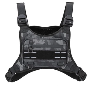 Men's tactical vest chest bag in grey camo pattern with adjustable straps and MOLLE webbing