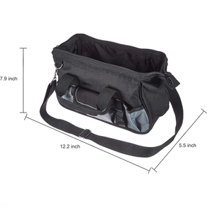 Large Oxford cloth tool bag with shoulder strap and multiple pockets, 12.2 x 5.5 x 7.9 inch