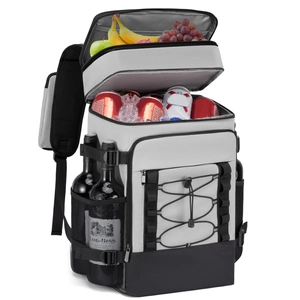 Grand sac à dos isotherme gris pour pique-nique avec compartiments et porte-bouteilles