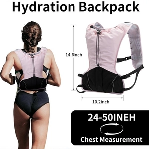Pink and black lightweight hydration backpack for running and hiking with adjustable chest straps