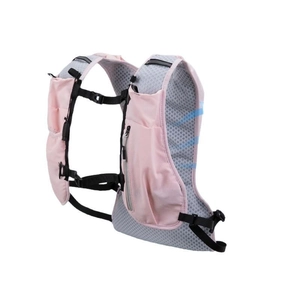 Pink and grey lightweight running vest backpack with breathable mesh and adjustable straps