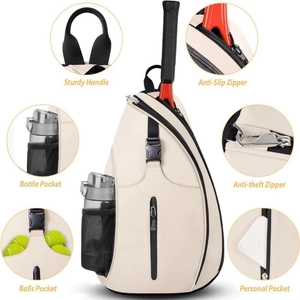 Borsa sportiva a tracolla crema versatile per badminton e pickleball con tasche funzionali