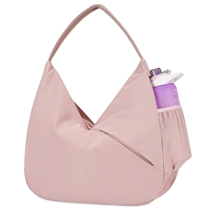 Sac bandoulière de sport rose pâle avec rangement yoga et poche latérale gourde