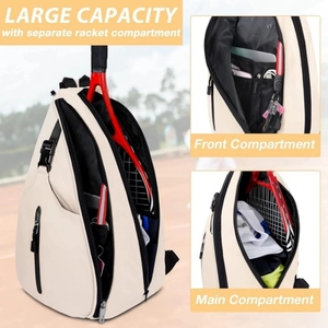 Zaino sportivo crema ad alta capacità con scomparto separato per racchette da tennis