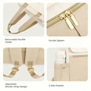 Versatile beige laptop travel backpack with adjustable straps and metal zippers