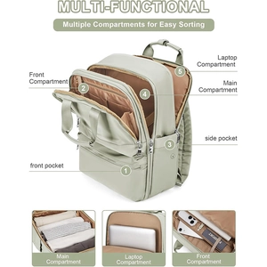 Minimalist light green travel backpack with multi-layer storage and laptop compartment