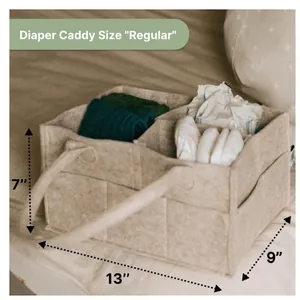 Oatmeal felt diaper caddy organizer with handle and inner dividers for baby essentials
