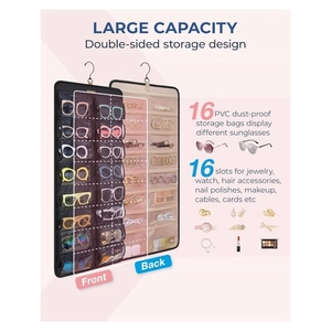 Double-sided wall hanging sunglasses organizer with 16 PVC pockets for dustproof storage