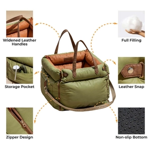 Waterproof leather pet car seat with widened handles and side storage pockets