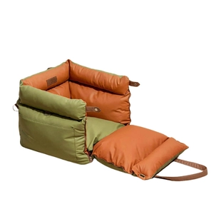 Waterproof olive green and orange car pet seat with durable leather for dogs