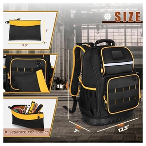 Heavy duty large capacity tool backpack with rubber base and detachable tool pouch